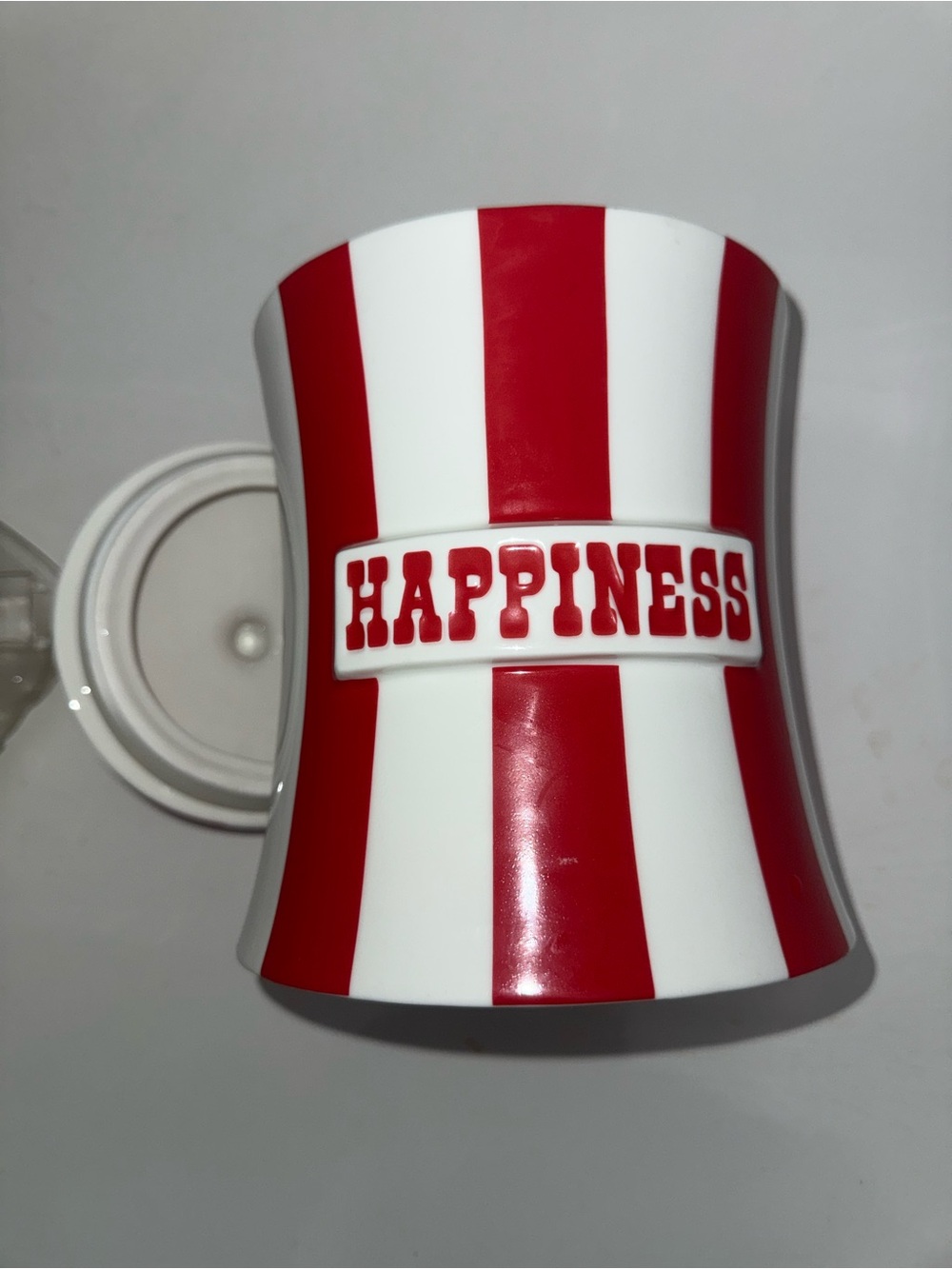 Jonathan Adler Red and White Striped 'HAPPINESS' Ceramic Jar - Picture 4 of 6